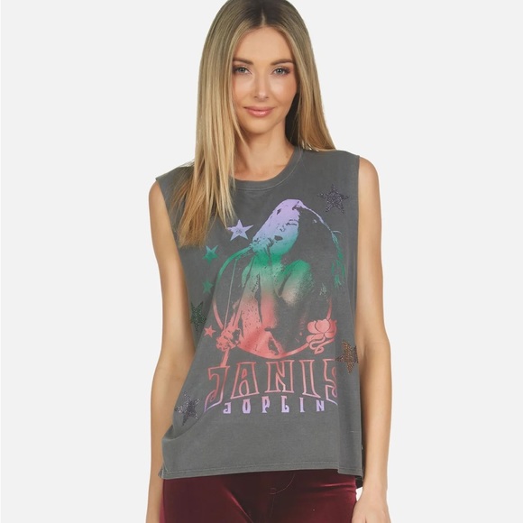 ☀️HP☀️NWT Lauren Moshi Kel Janis Joplin Sleeveless Tank Tee, XS - Picture 3 of 15